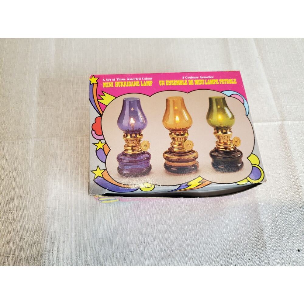 Vintage Mini Hurricane Oil Lamp Set of 3 Glass Multicolor Retro Home Decor - Picture 2 of 4